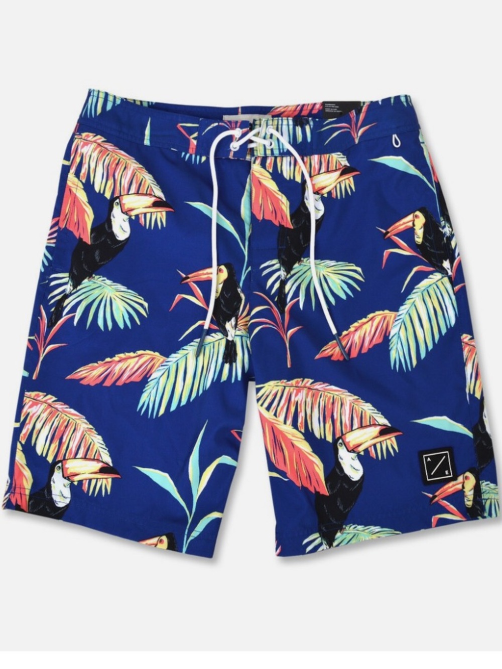 AMERICAN EAGLE BOARD SHORTS SWIM TRUNKS TOUCAN AND PALM TREES POCKETS SZ SMALL